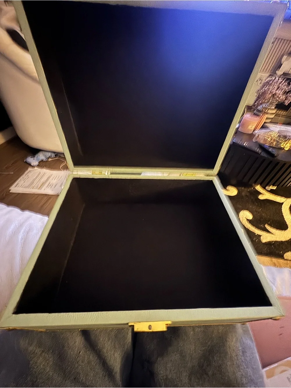 Gold-Trim Seafoam Green Jewelry Storage Box - Elegant Home Organizer